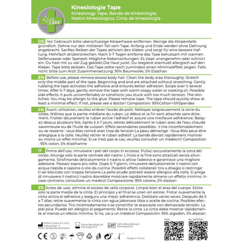 Ruban de kinésiologie mélangé coloré 5 couleurs LisaCare 5cm v2