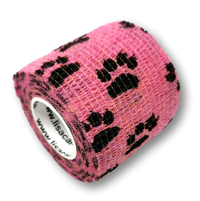 5cm Rolle kohäsives Fingerpflaster in rosa mit Pfoten Motiv