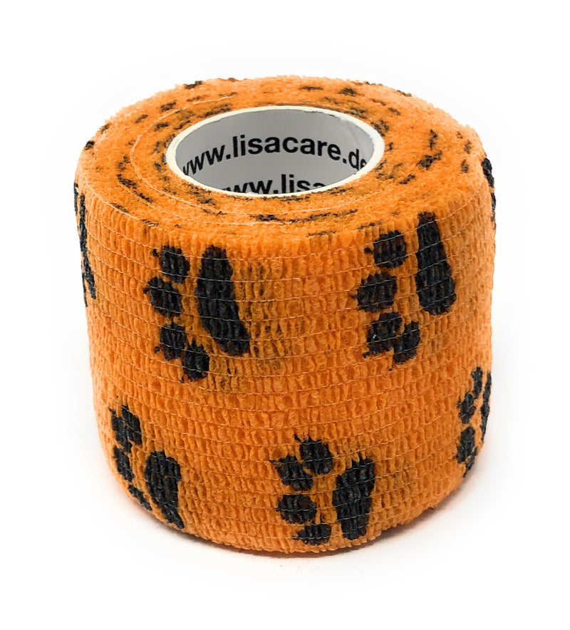 LisaCare Kohäsive Bandage - 5cm breit für Mensch & Tier - Pfote orange | LisaCare.