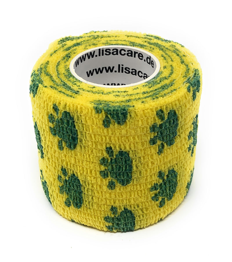 LisaCare Kohäsive Bandage - 5cm breit für Mensch & Tier - Tatze gelb | LisaCare.
