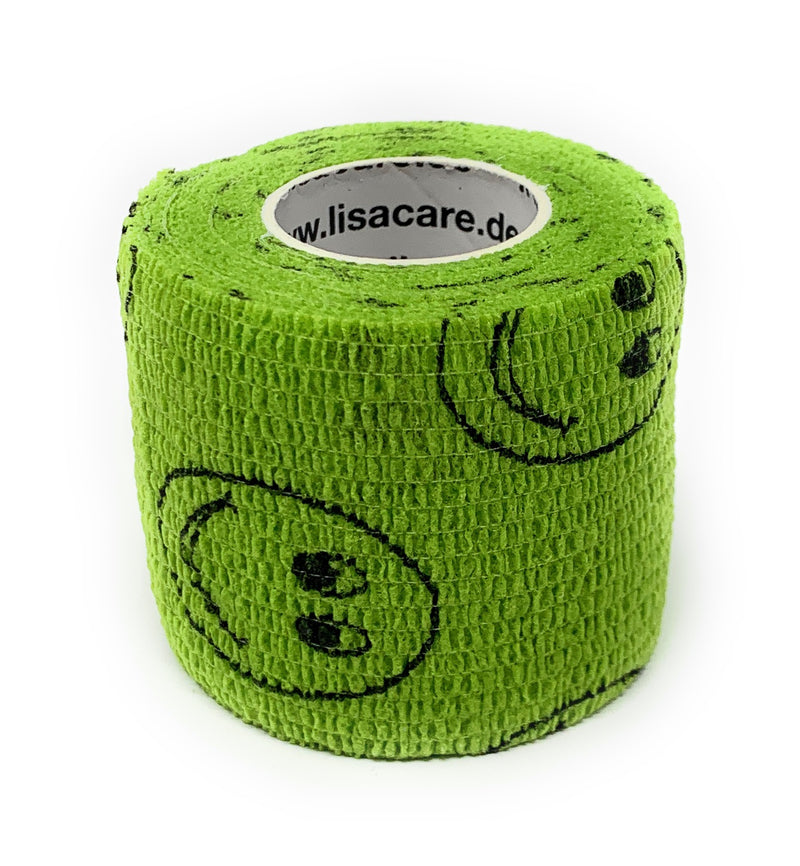 LisaCare Kohäsive Bandage - 5cm breit für Mensch & Tier - Smiley grün | LisaCare.