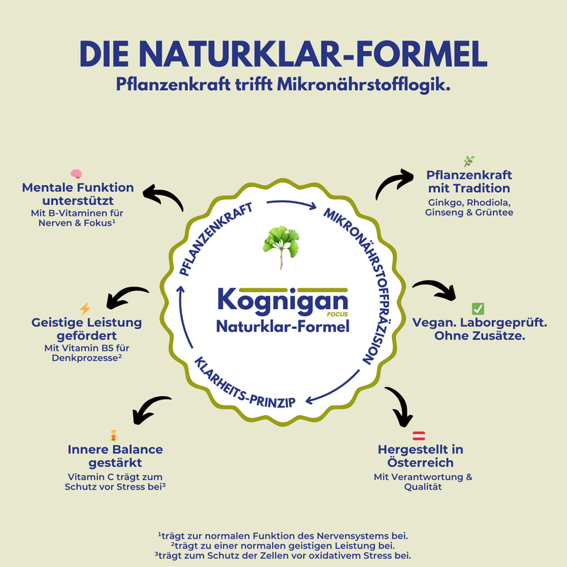 Kognigan Focus Supplements - Gehirn Kapseln - Brain Booster für Konzentration-, Gedächtnis- & mentale Unterstützung