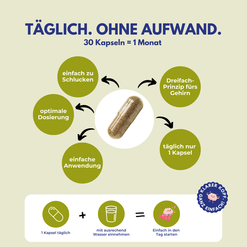 Kognigan Focus Supplements - Gehirn Kapseln - Brain Booster für Konzentration-, Gedächtnis- & mentale Unterstützung
