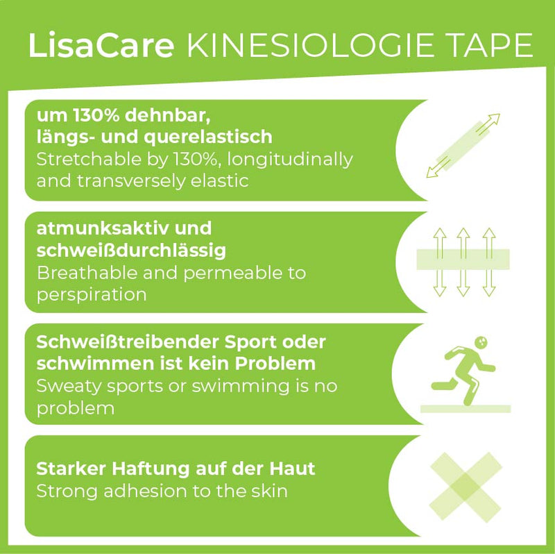 Colorida cinta de kinesiología mixta de 5 colores LisaCare 5cm v2