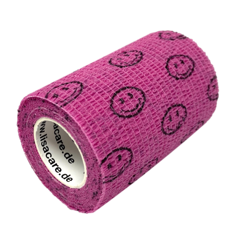 LisaCare Bandage - 7,5cm x 4,5m für Mensch & Tier - Smiley Rosa