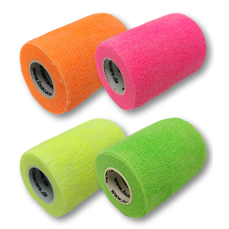 Set di mix neon colorati di 4 cerotti LisaCare larghi 7,5 cm x 4,5 m di lunghezza