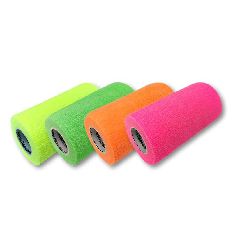 LisaCare 4 bunte Bandagen im Set 7,5cm - Neongrün, Neongelb, Neonpink und Neongrün