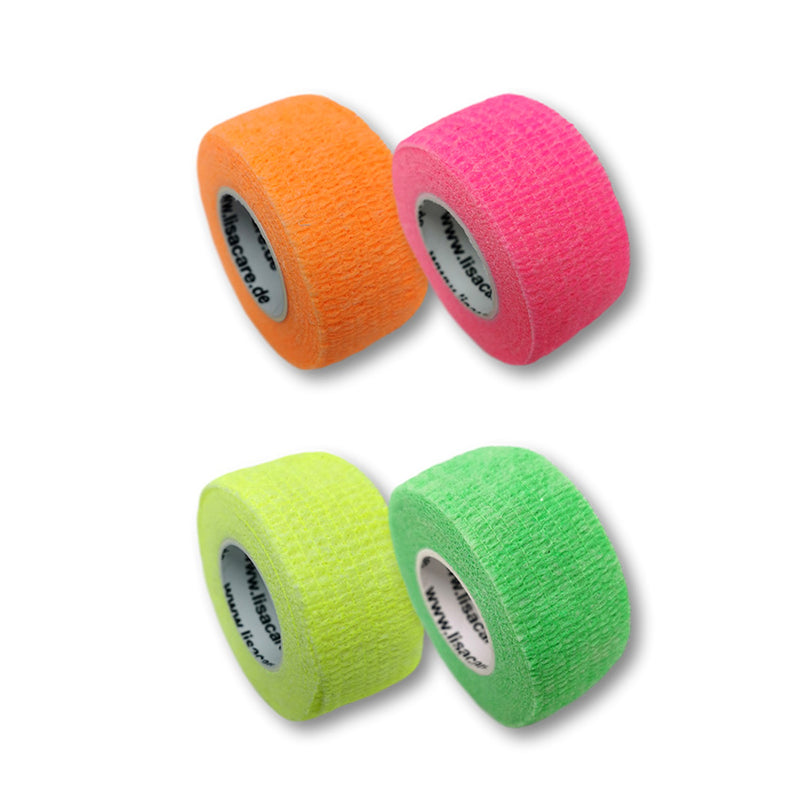 Fingerpflaster auf Rolle, 4er Set, 2,5cm breit, neon-orange, pink, gelb und grün