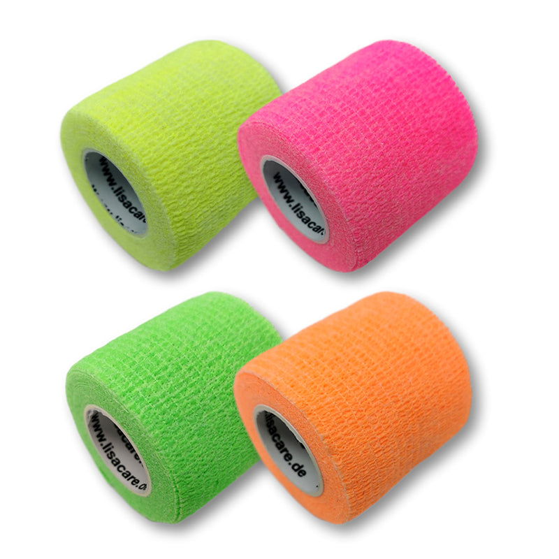 LisaCare Verbandsmaterial - 5cm x 4,5m - für Mensch & Tier - 4er-Set Neonmix