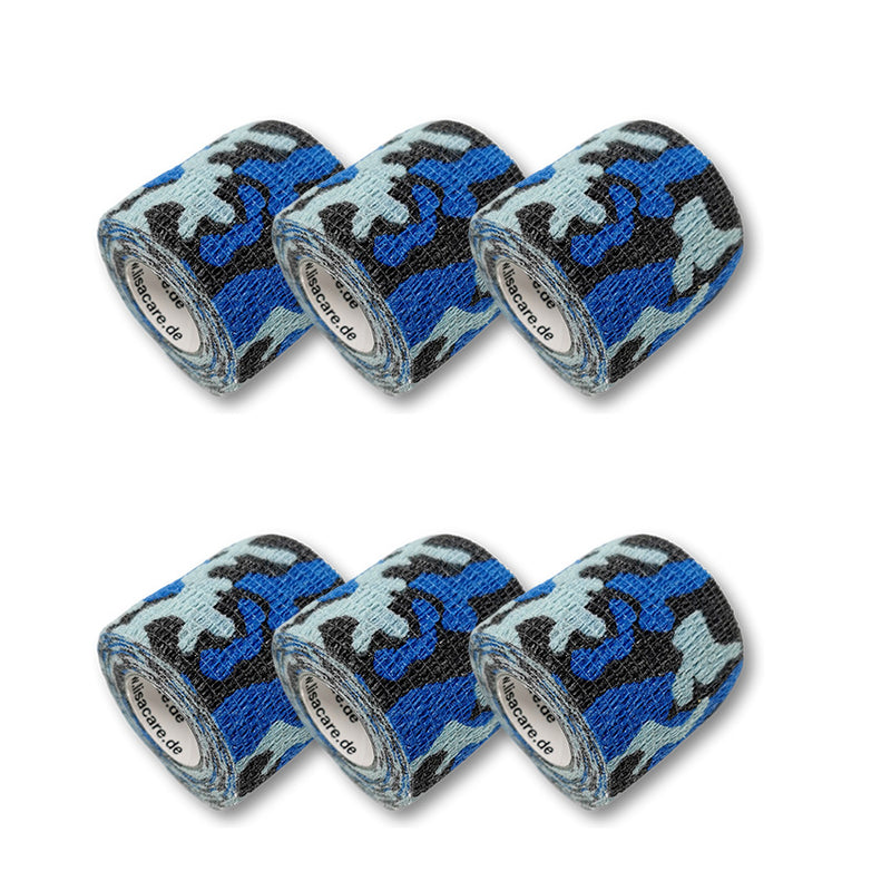 Fingerpflaster auf Rolle, 6er Set, 5cm breit, Camouflagemuster in blau