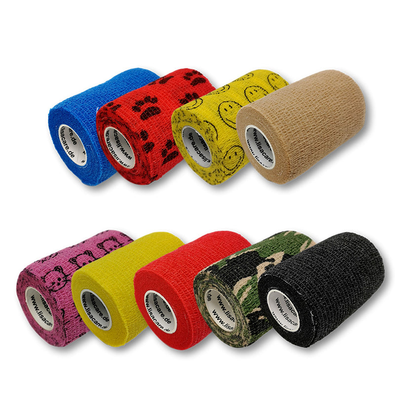 Mélange de couleurs et de motifs colorés lot de 9 pansements en plâtre LisaCare 7,5 cm de large x 4,5 m de long