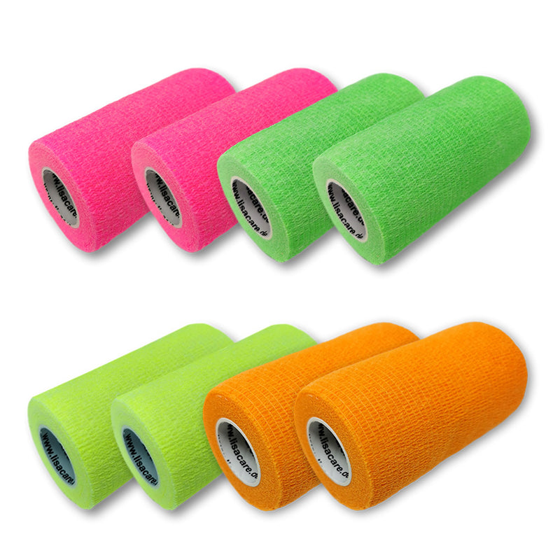 LisaCare Bandage 10cm, 8 Rollen mit vier Farben, neonpink, neongrün, neongelb, neonorange