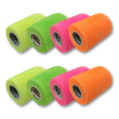 LisaCare 8 bunte Bandagen im Set 7,5cm - Zweimal Neongrün, Zweimal Neongelb, Zweimal Neonpink, zweimal Neongrün