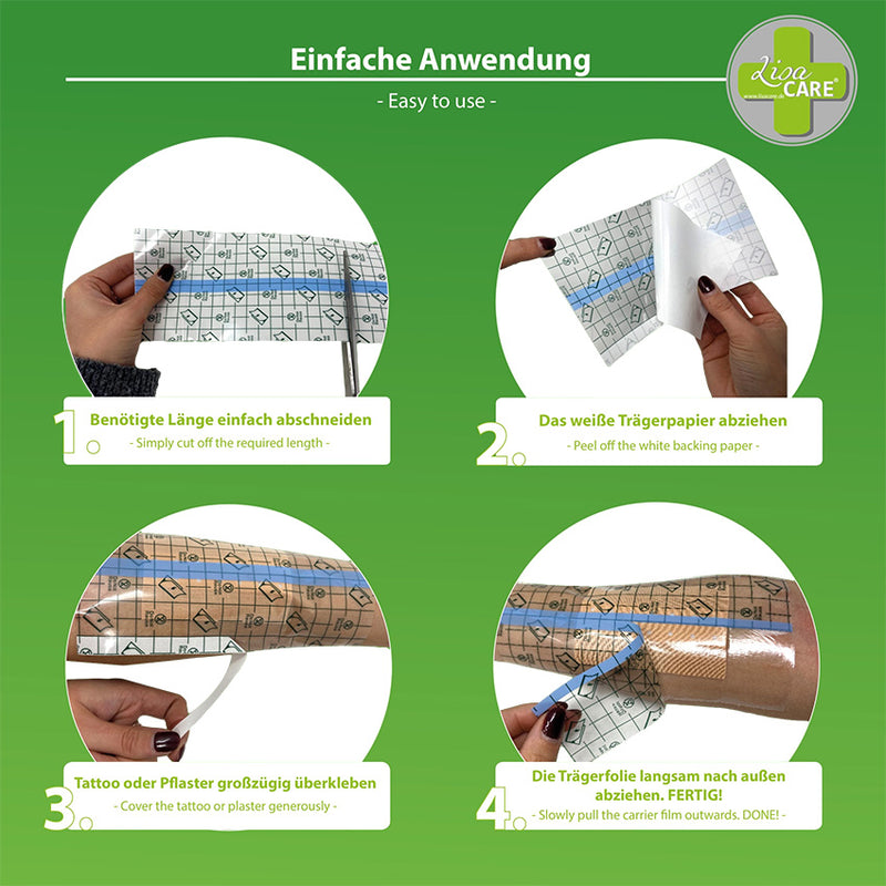 LisaCare, duschtape, tattootape, anleitung in 4 Schritten