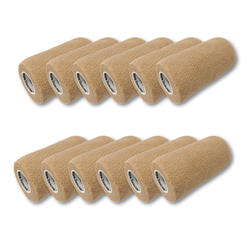 LisaCare Verbandsmaterial 12 Rollen - 10cm x 4,5m - für Mensch & Tier - Beige