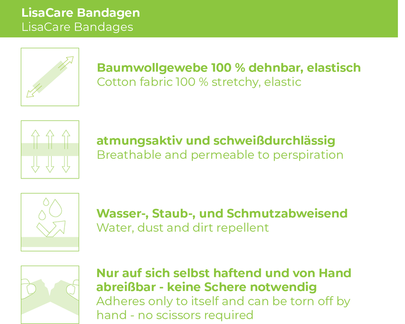 Benda LisaCare larga 5 cm x lunga 4,5 m Set di 2 colori nero + verde mimetico | Benda coesiva | Medicazione arrotolata | Aiuto alla banda | elastico, elastico, autoadesivo, senza colla