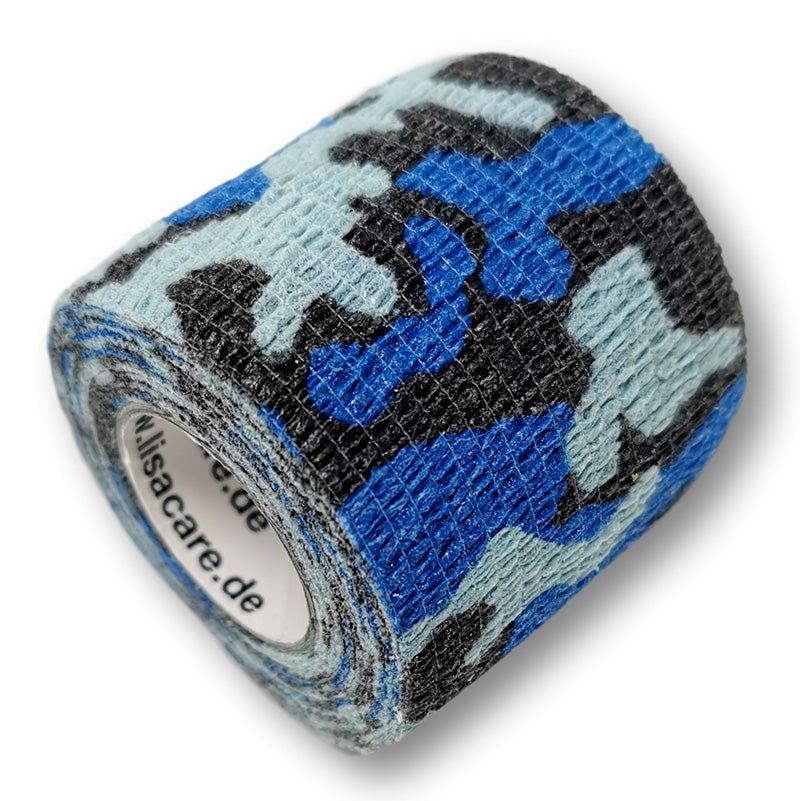 5cm Rolle kohäsives Fingerpflaster in blau mit camouflage Motiv