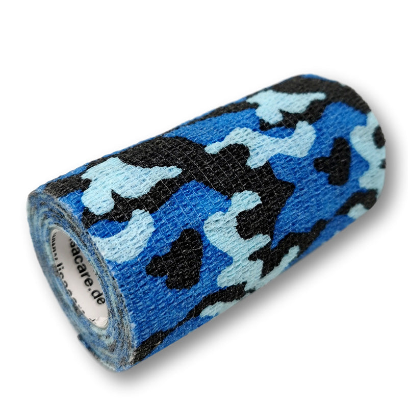 10cm Rolle kohäsives Bandage in blau mit camouflage Motiv