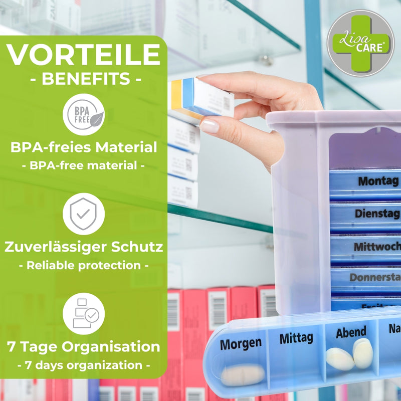 LisaCare Tablettenbox - Pillendose 7 Tage - Medikamentenbox