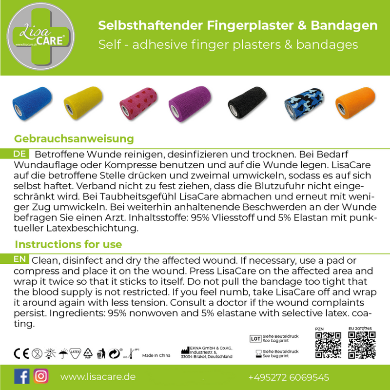 Lot de 2 pansements LisaCare vert fluo et rose fluo 10 cm de large x 4,5 m de long