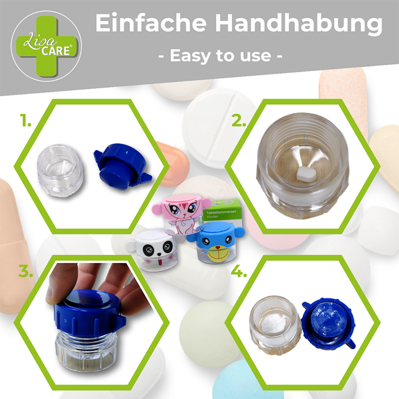 LisaCare Pill Crusher für Kinder mit Pillendose (Äffchen-Motiv)