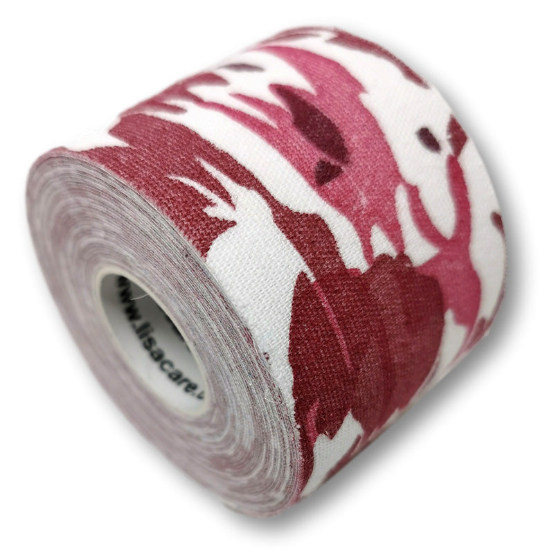 5cm breites Kinesiologie Tape auf Rolle in rot mit mit camouflage Muster von LisaCare, Kinesiologie Tape für Pferde und Hunde