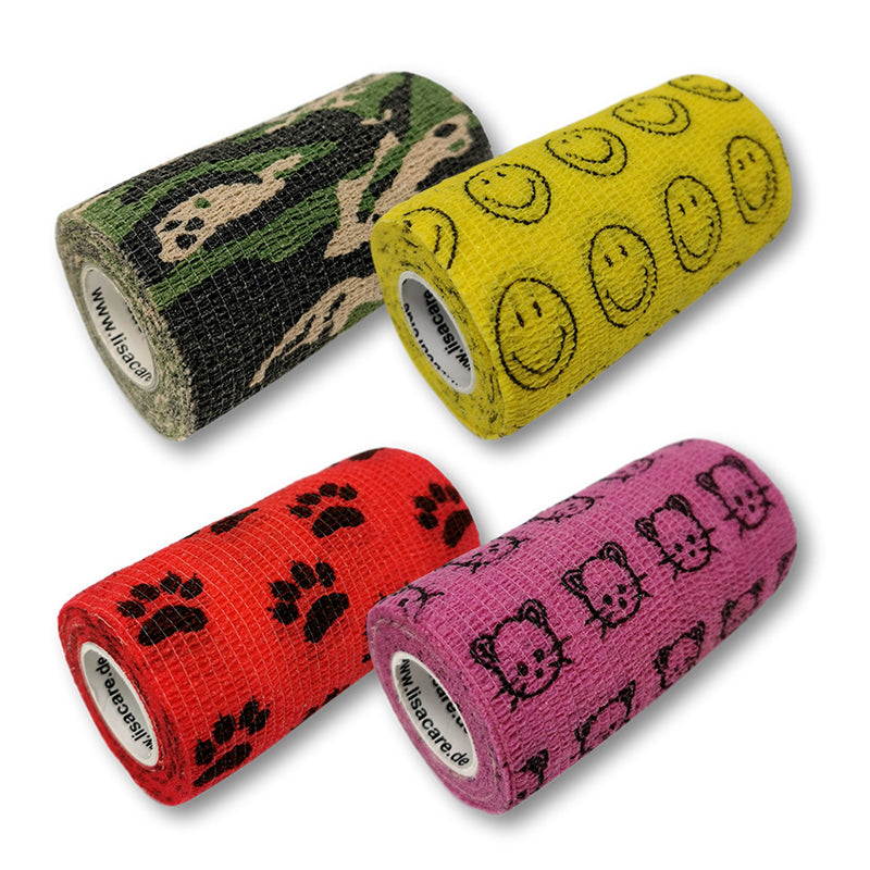Fingerpflaster auf Rolle, 4er Set, 10cm breit, Smiley, Katze,Pfote, Camouflage grün