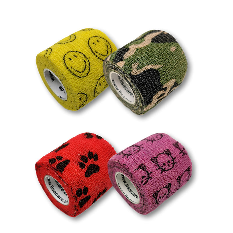 Fingerpflaster auf Rolle, 4er Set, 5cm breit, Smiley, Katze,Pfote, Camouflage grün