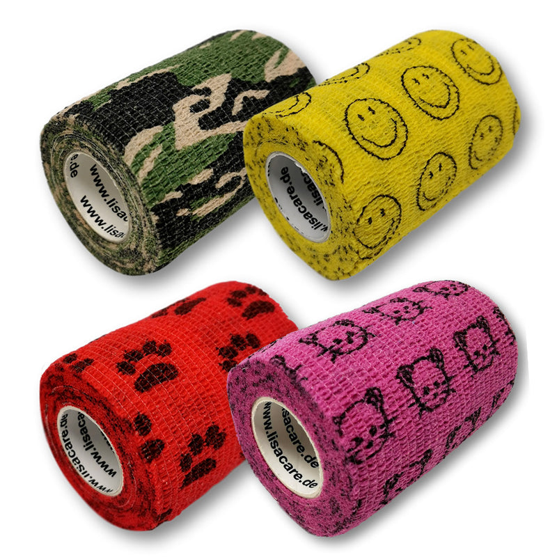 Fingerpflaster auf Rolle, 4er Set, 7,5cm breit, Smiley, Katze,Pfote, Camouflage grün