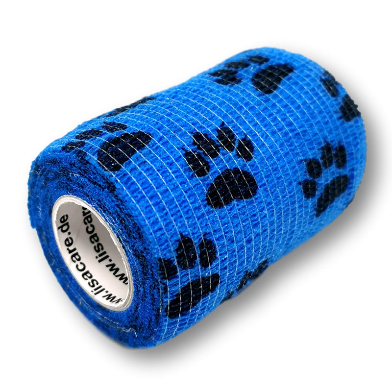 7,5cm Rolle kohäsive Bandage in blau mit Pfoten Motiv