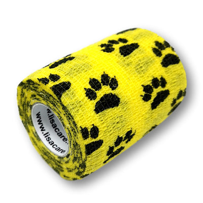 7,5cm Rolle kohäsive Bandage in gelb mit Pfoten Motiv