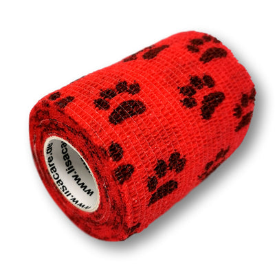 7,5cm Rolle kohäsive Bandage in rot mit Pfoten Motiv