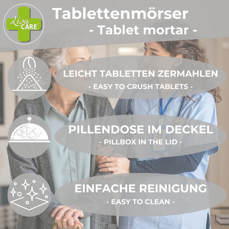 LisaCare Medikamenten-Mörser - Pill Crusher mit Dose im Deckel