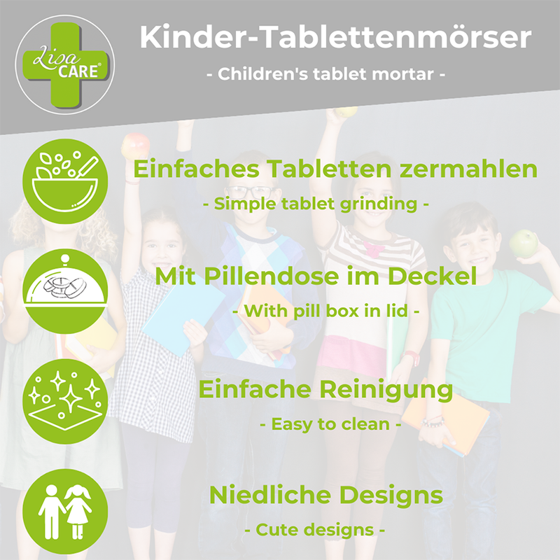 Vorteile, einfaches zermahlen, Pillendose mit Deckel, Einfache reinigung, niedliche Designs