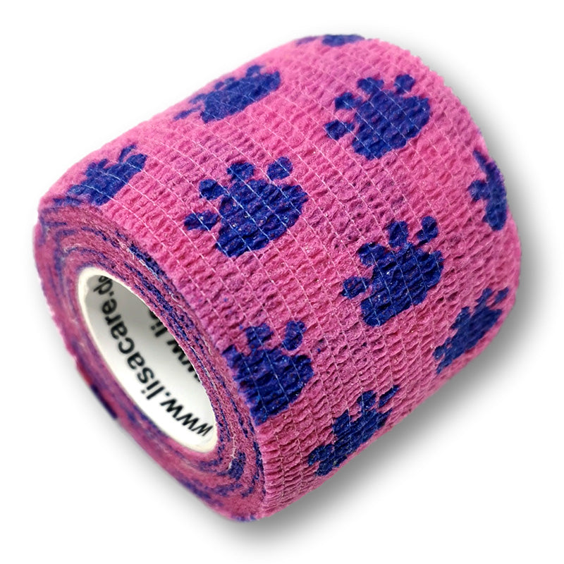 5cm Rolle kohäsives Fingerpflaster in rosa mit Tatzen Motiv
