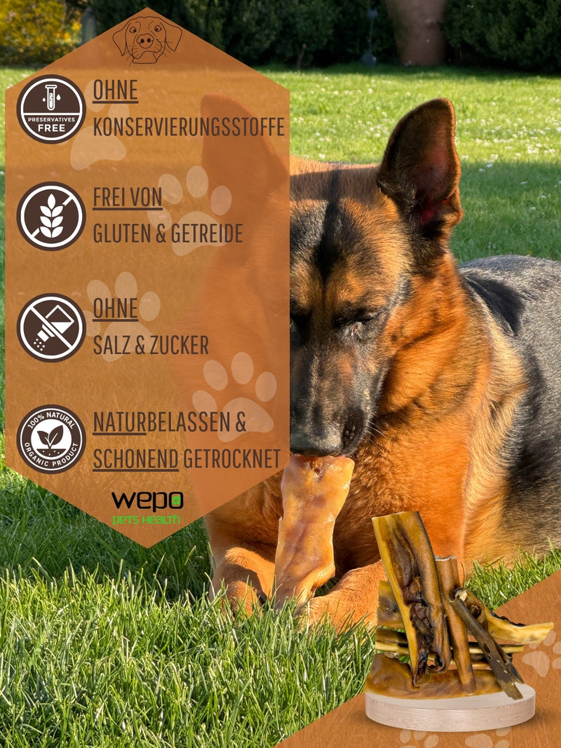 WEPO Rinderkopfhaut für Hunde 1kg - Kausnack Hund - getrocknete Rinderkopfhaut 20cm - Hunde Snack - Natürliche Zahnreinigung, naturbelassen & gesund!
