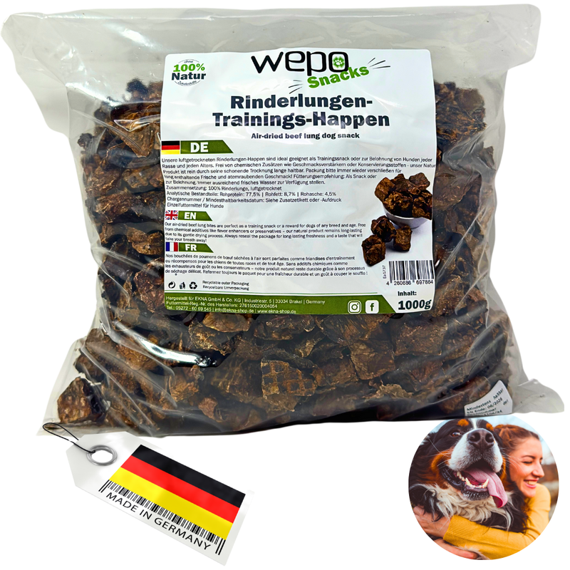WEPO Hunde Leckerlis - 1kg Rinderlunge getrocknet