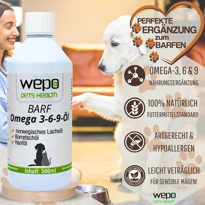 WEPO 3-6-9 Barf Öl Premium-Qualität - 100% natürliches Omega 3 6 9 - 500ml