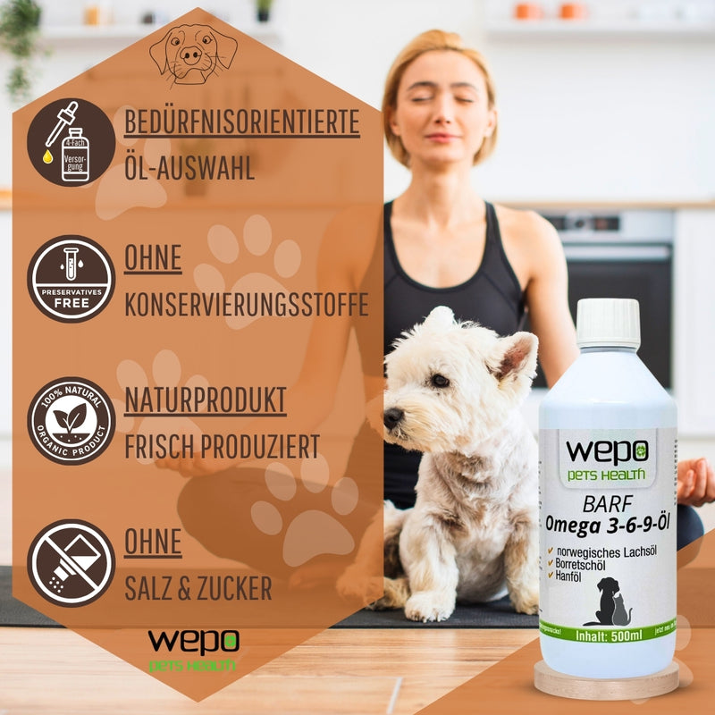 WEPO 3-6-9 Barf Öl Premium-Qualität - 100% natürliches Omega 3 6 9 - 500ml