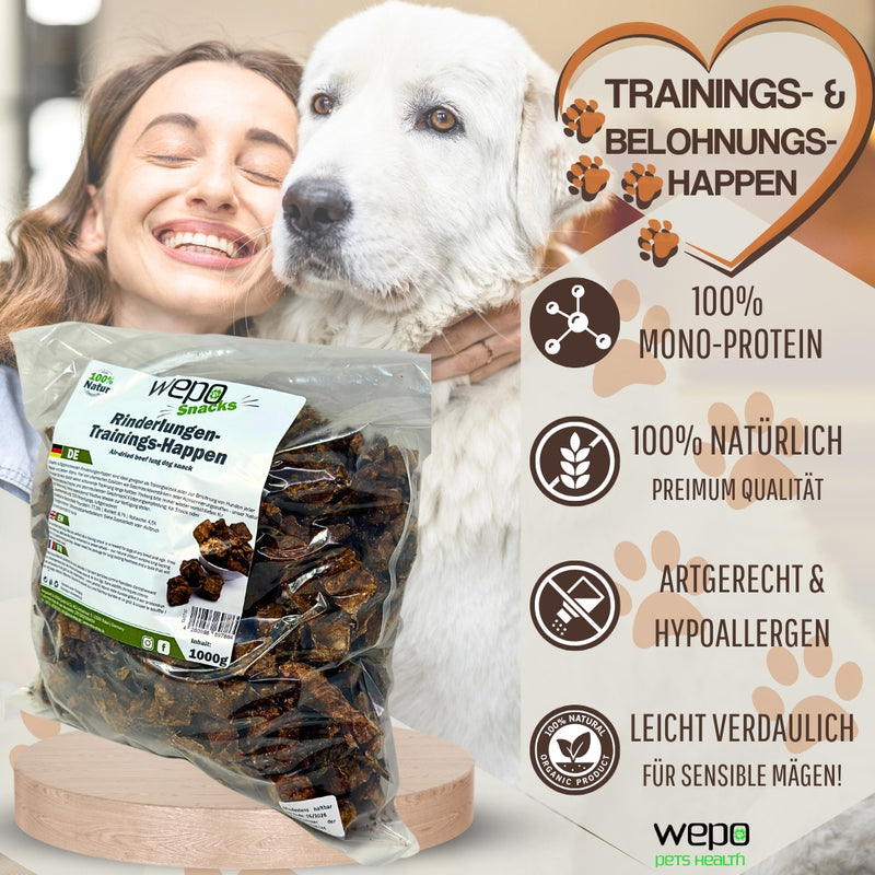 WEPO Hunde Leckerlis - 1kg Rinderlunge getrocknet - Gesunde Trainingssnacks