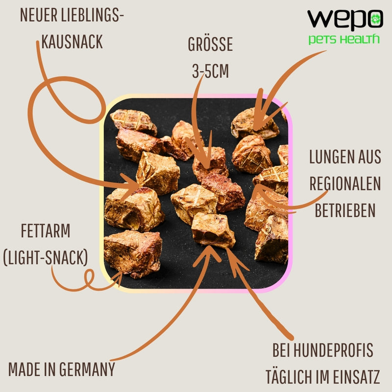 WEPO Hunde Leckerlis - 1kg Rinderlunge getrocknet - Gesunde Trainingssnacks