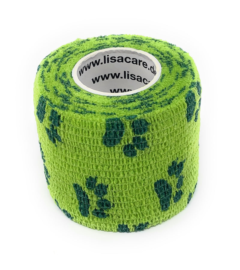 LisaCare Kohäsive Bandage - 5cm breit für Mensch & Tier - Pfote grün | LisaCare.