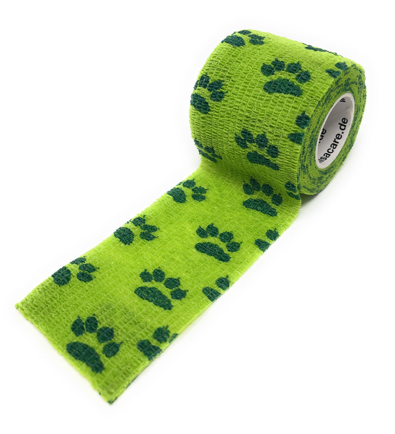LisaCare Kohäsive Bandage - 5cm breit für Mensch & Tier - Pfote grün | LisaCare.