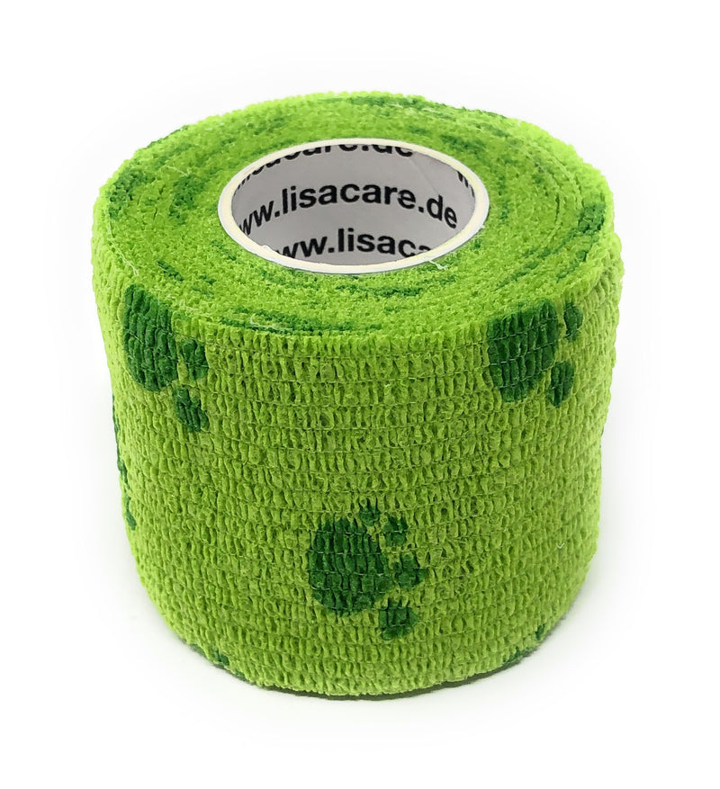 LisaCare Kohäsive Bandage - 5cm breit für Mensch & Tier - Tatze grün | LisaCare.