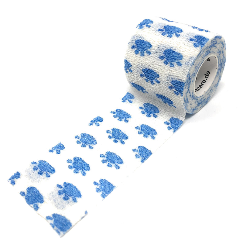 LisaCare Kohäsive Bandage - 5cm breit für Mensch & Tier - Tatze weiß-blau | LisaCare.